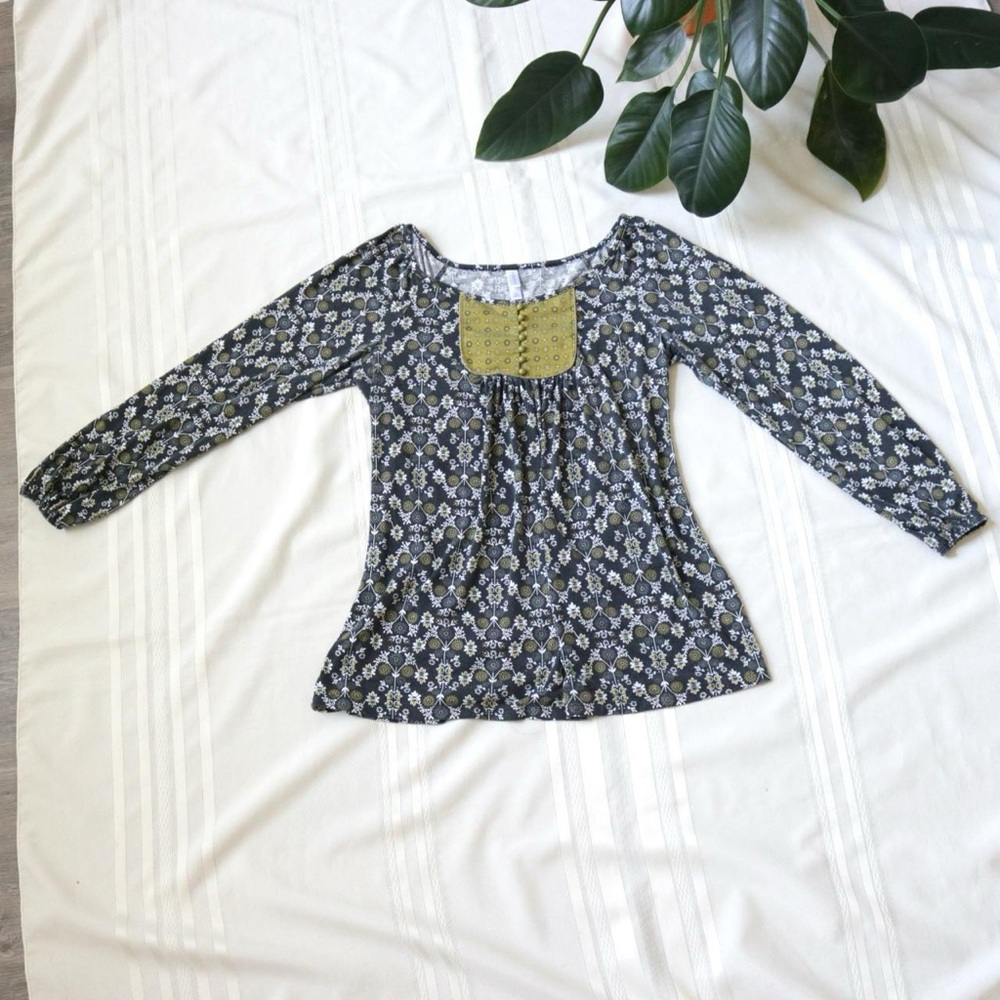 Boho floral bib flowy sleeve blouse